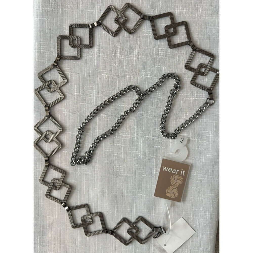 VTG Y2K Belt Chain Metal Square Diamond Adjustible‎ 26" Small New Tags Grunge